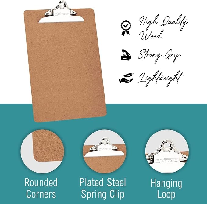3 Clipboards, Legal Size Clipboard, 9" x 15.5" Clipboard, Clip Board with Metal Clip, Long clipboard, Large Sturdy Clip, Heavy Duty high Capacity Durable Wooden clipboard, Smooth Writing Surface