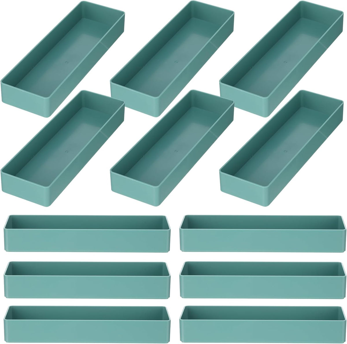 Teling 12 Pcs Sage Green Plastic Desk Drawer Organizer Pen Tray Shallow