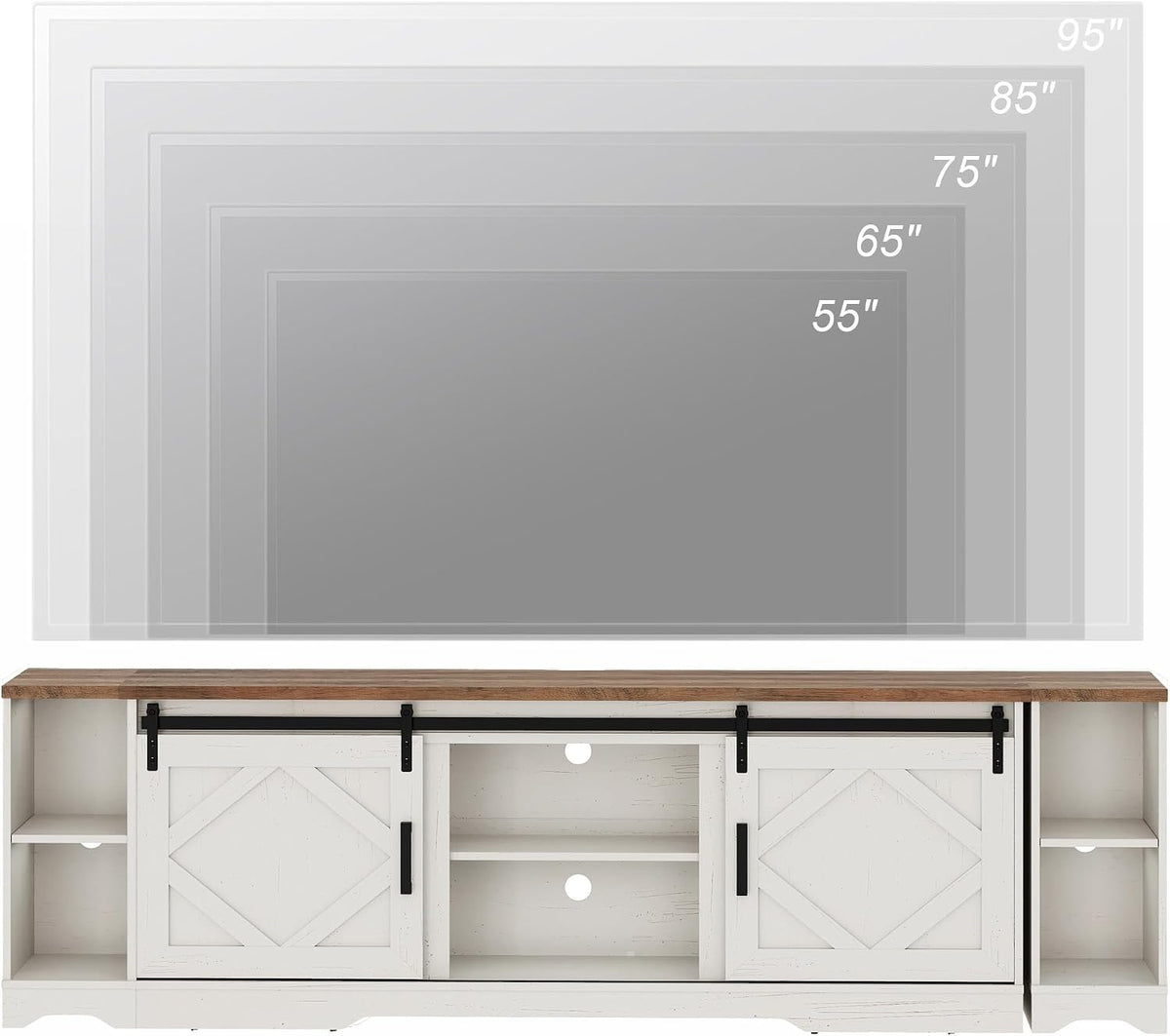 WAMPAT 3-in-1 Farmhouse TV Stand for 95" TV, Entertainment Center with Barn Door Storage & Cable Management, Large Media Console for Living Room, Wooden TV Table with Short Shelves
