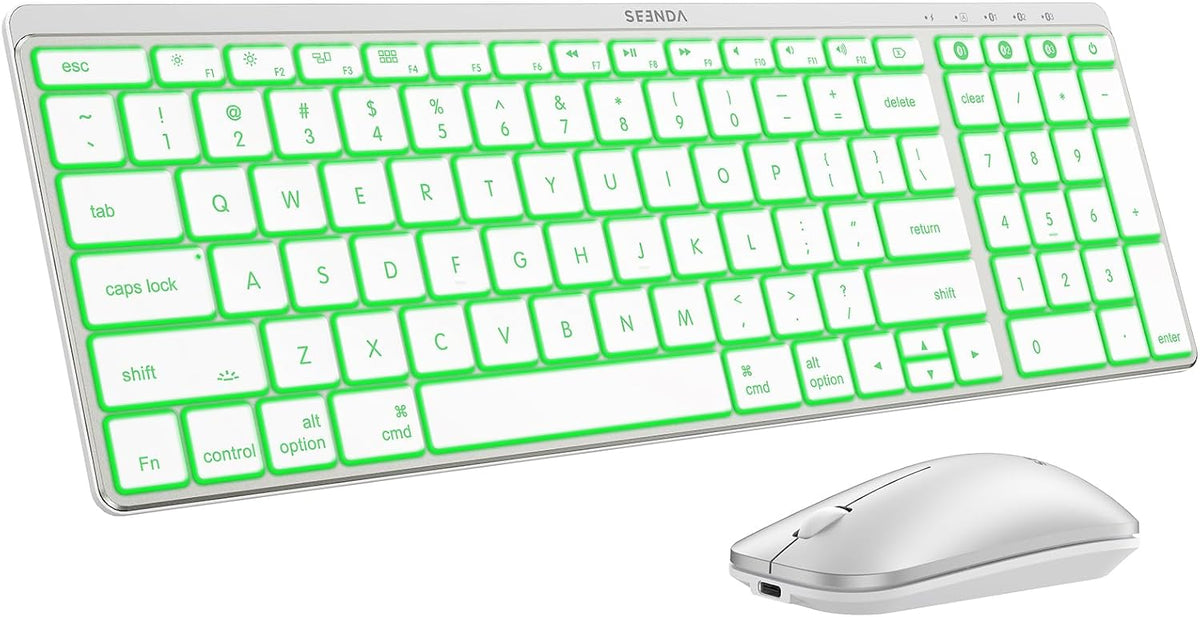 seenda COS64-2 Pro Bluetooth Keyboard Mouse Combo for Mac, 7-Color Backlit