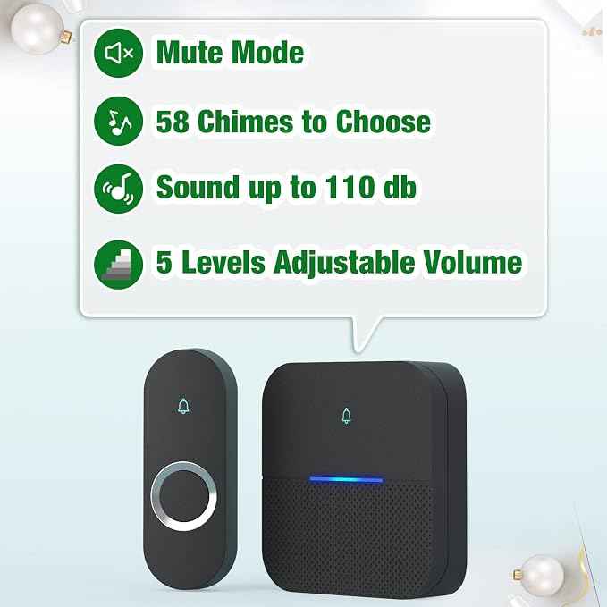 AIDA Lighted Wireless Doorbell for Home, Waterproof Battery Doorbell Wireless 1