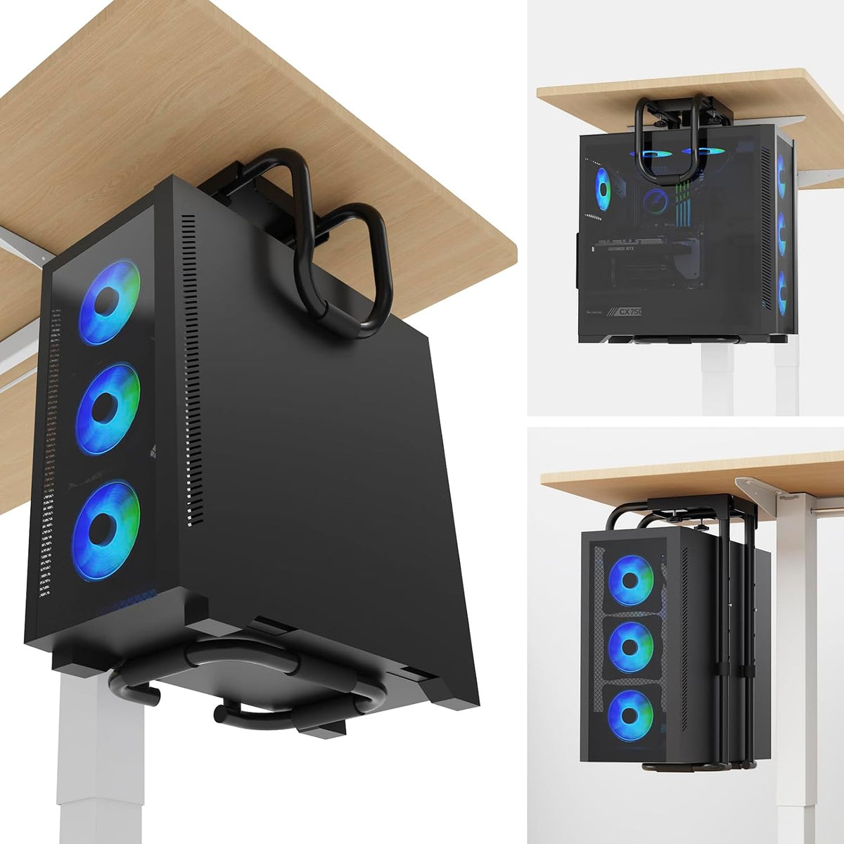 Univivi Heavy Duty Single Arm Under Desk PC Mount, Adjustable Width, Black
