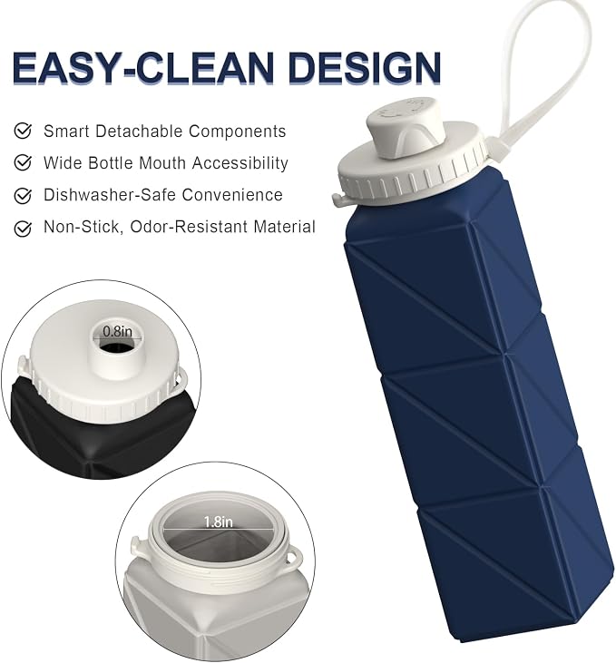 BEAUTAIL Collapsible Water Bottles 21oz/610mL, Silicone Travel Water Bottle |