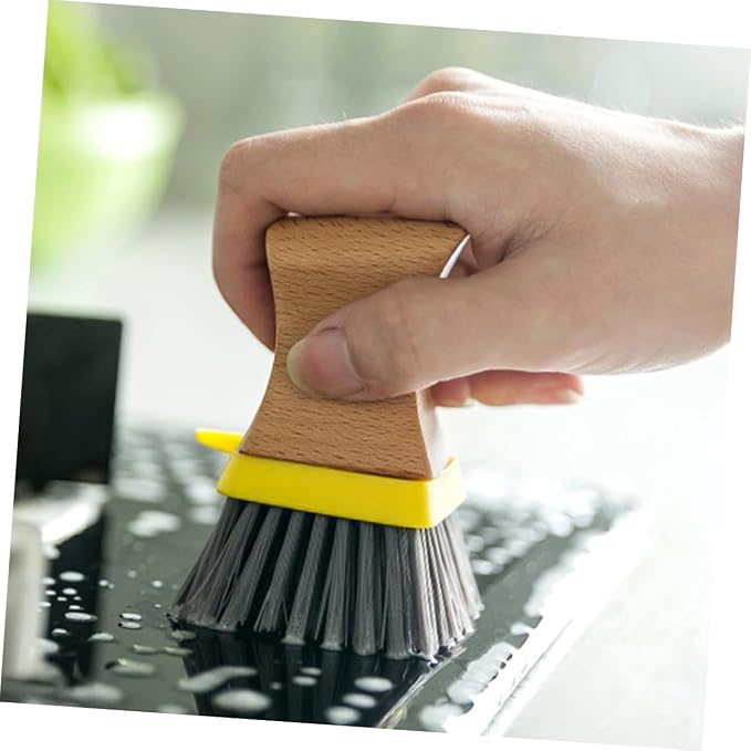 Natural Wood Handle Sponge Scrubber Tile Scrubber Brush Cleaner Kitchen