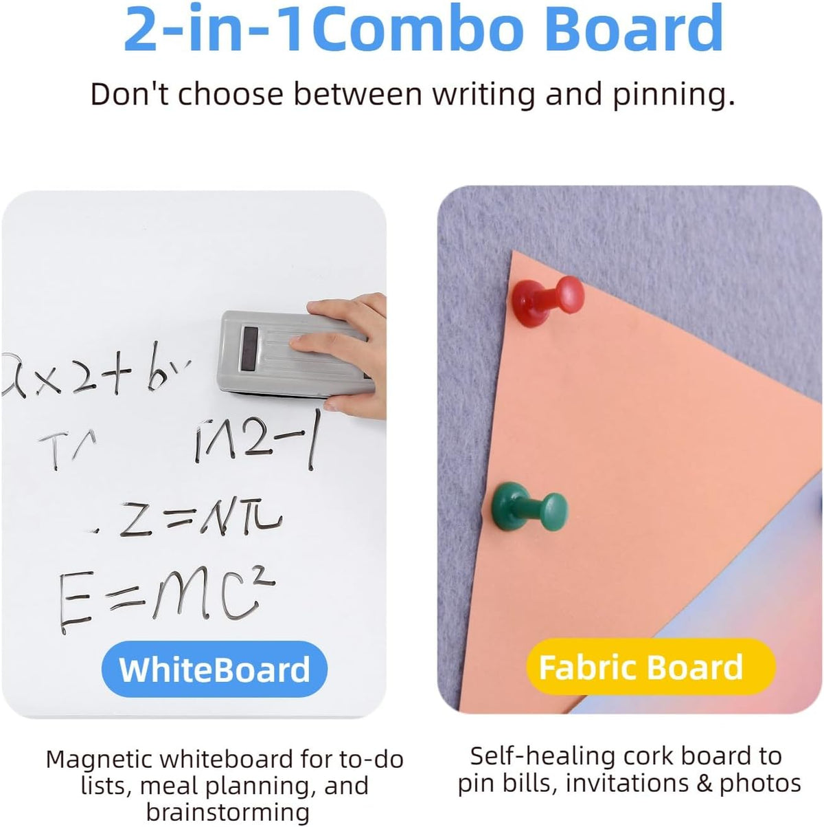 Bulletin Board Whiteboard Combo, 24" x 18" Fabric Magnetic Dry Erase Board
