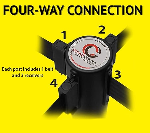 Montour Line MSR630D Set of 2 Retractable Belt Barrier Stanchion, Heavy-Duty Rubber Base, Red Post (11 ft Yellow with"Cleaning in Progress" Black Letters Dual Belt)
