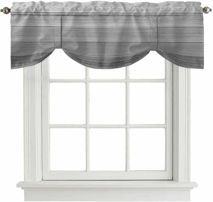 Grey Ombre Wooden Tie Up Valance Curtains