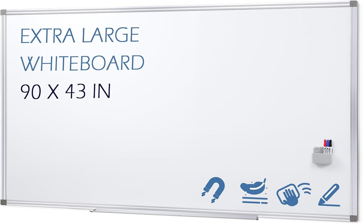 SWANCROWN Extra Large Dry Erase Board, 90x43 in, Heavy Duty Aluminum Frame