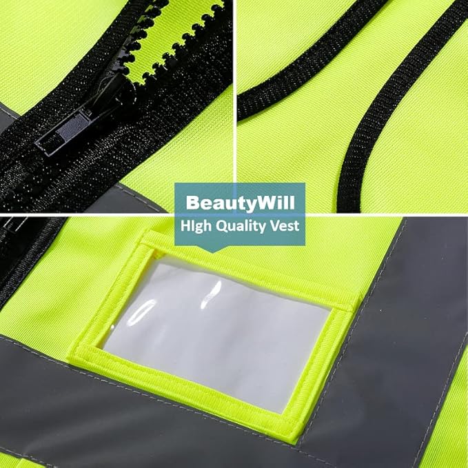Safety Vest 1 pcs Customize Logo Class 2 High Visibility Reflective Vest with 5 Pockets Construction Security Work Vest ANSI/ISEA Standards