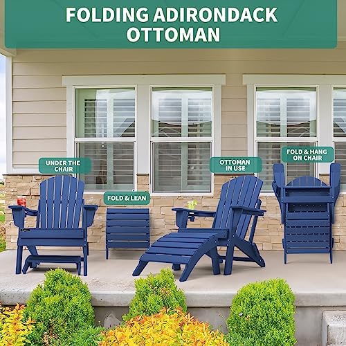 Folding Adirondack Ottoman Set of 2, Outdoor Foot Rest, Patio Footstool