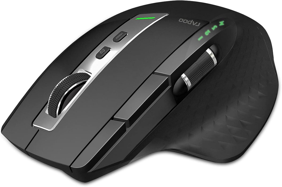 Rapoo Bluetooth Wireless Mouse, 4 Adjustable DPI Rechargeable, Multi-Device (3 Bluetooth+USB) Programmable Ergonomic Mouse with Side Roller, Laser Mouse for Laptop Desktop PC