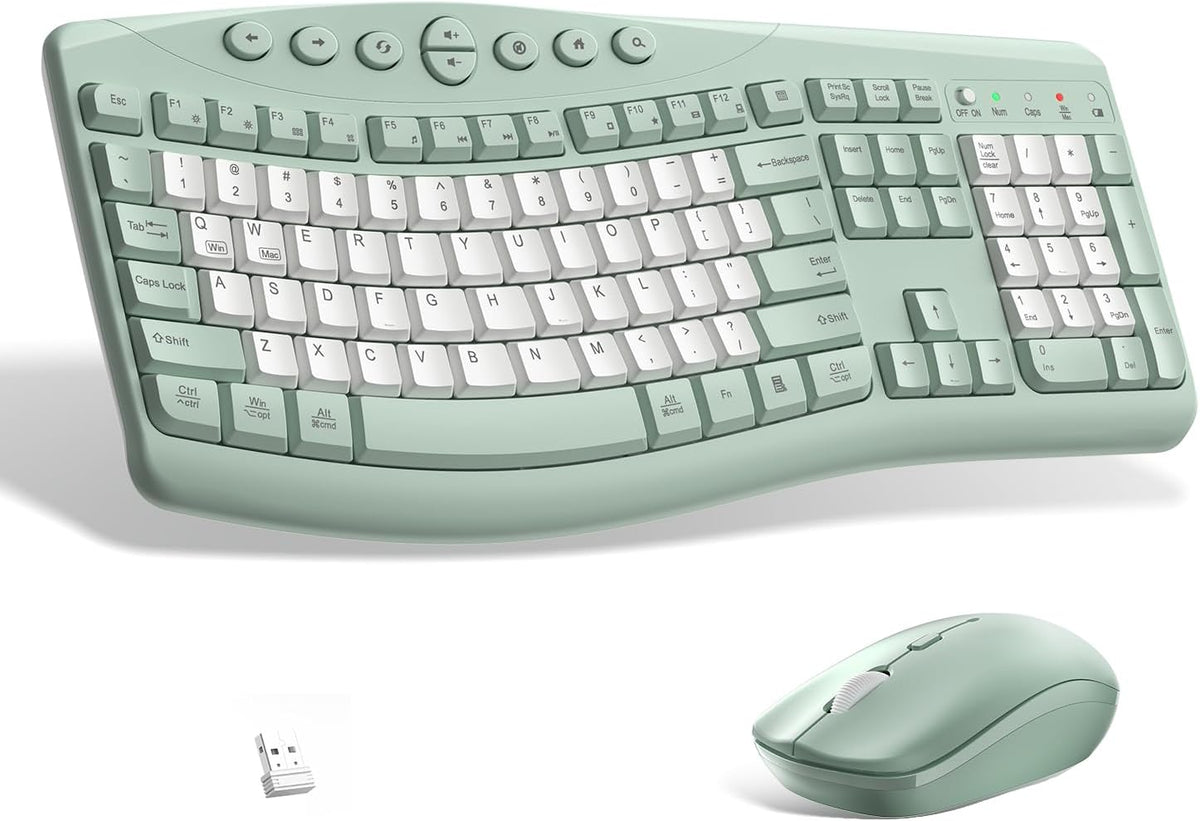 Wireless Keyboard and Mouse Combo Silent Ergonomic Curved Design for Office