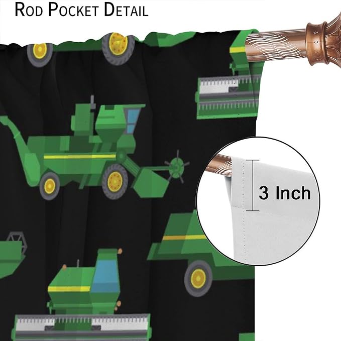 Kids Agriculture Machine Window Curtains, Farm Equipment Tractors Transport