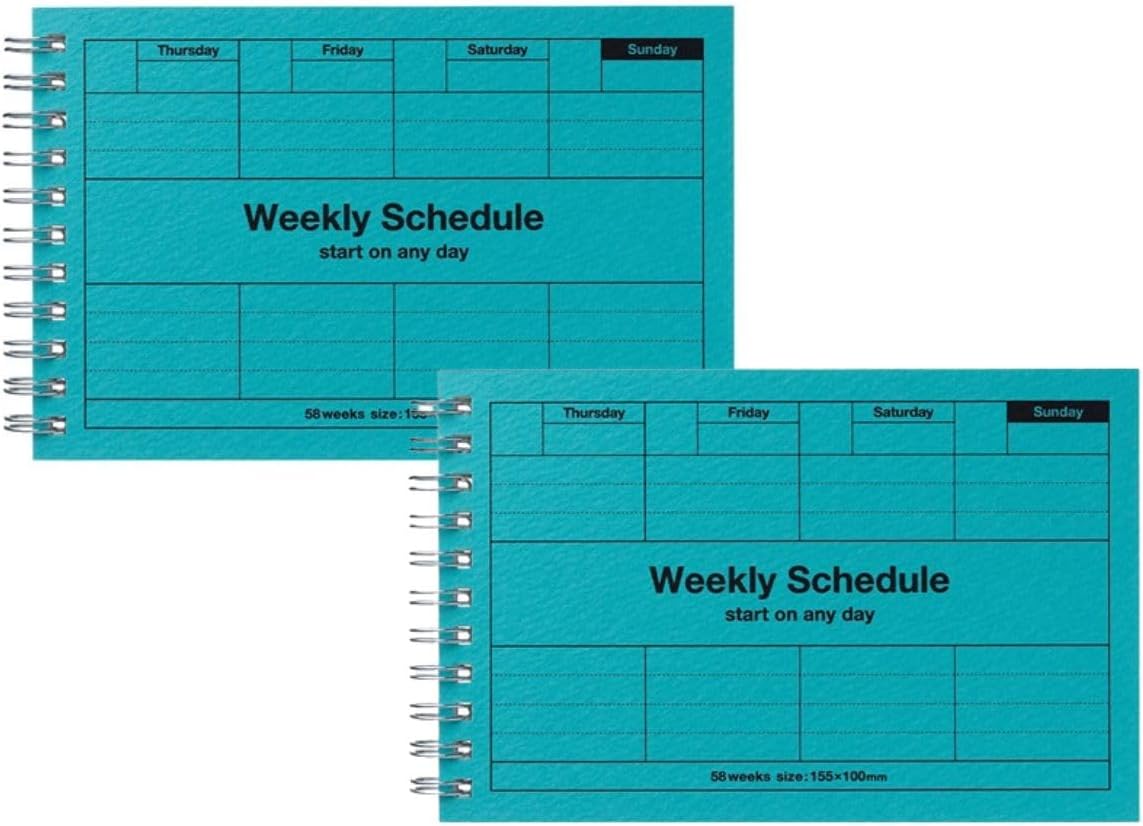 MARK'STYLE Undated Weekly Planner A6, 2-Pack – 58-Week Horizontal Pocket Size Scheduler with Monthly Overview & To-Do List for Desk, Office, or Study Use (Turquoise)