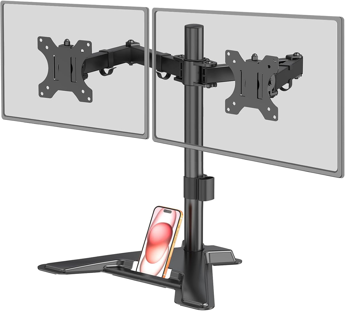 MOUNT PRO Dual Monitor Stand, Free-Standing Full Motion Monitor Desk Mount Fits 2 Screens up to 27 inches,17.6lbs with Height Adjustable, Swivel, Tilt, Rotation, VESA 75x75 100x100, Black