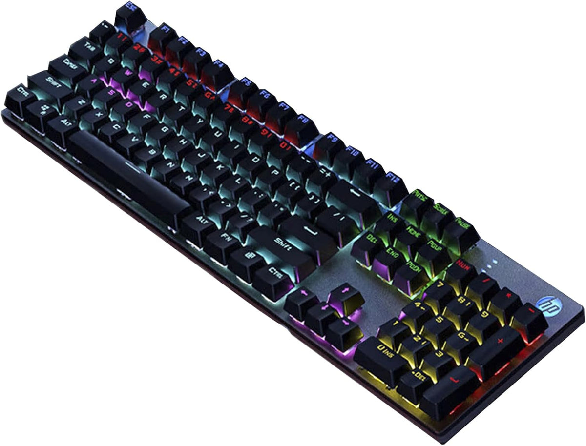 HP GK400F Gaming Keyboard, Mechanical Brown Switch, Full Size 104 Keys Wired Keyboard, Anti-Ghosting, 20 LED Backlight Modes, Ergonomic USB Keyboard for Windows, ABS Double Shot Keycaps, Black