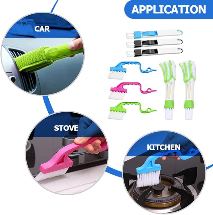 TEHAUX 8pcs Window Groove Cleaning Brush Set Scrubber