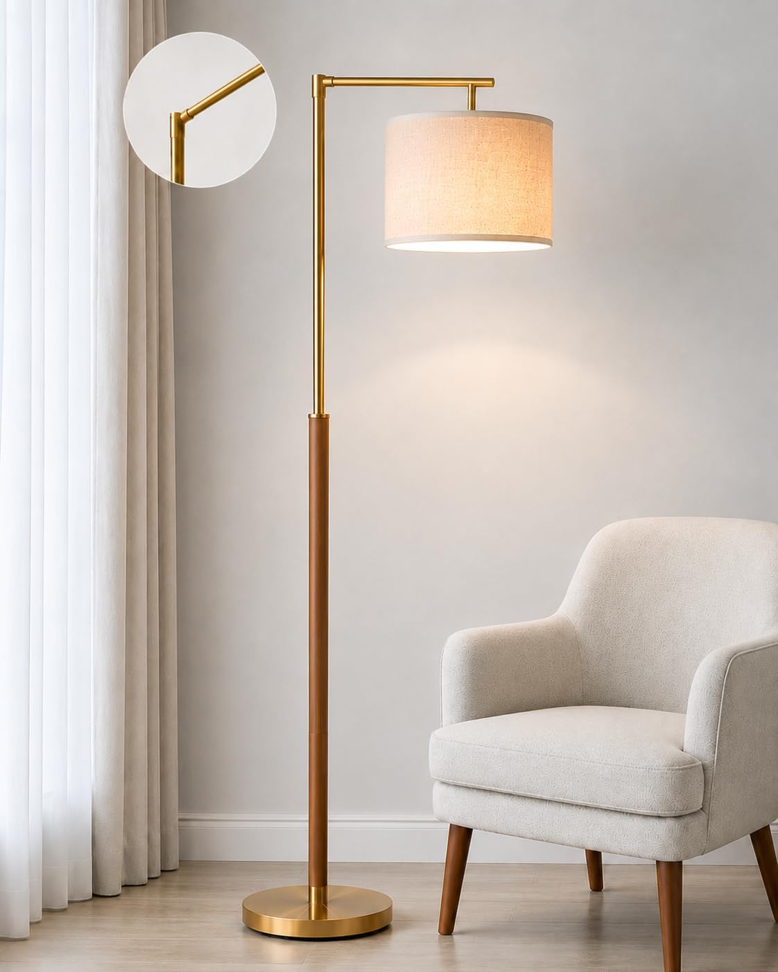 Real Wood Floor Lamps for Living Room, Mid Century Modern Arc Floor Lamp