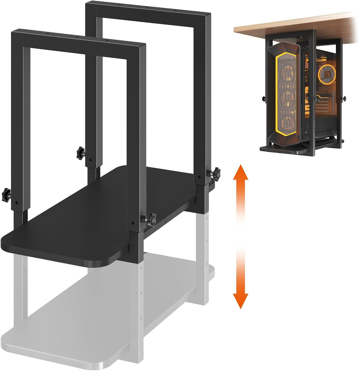 Heavy Duty Under Desk PC Mount, Height Adjustable, Max Load 66 lbs, Black