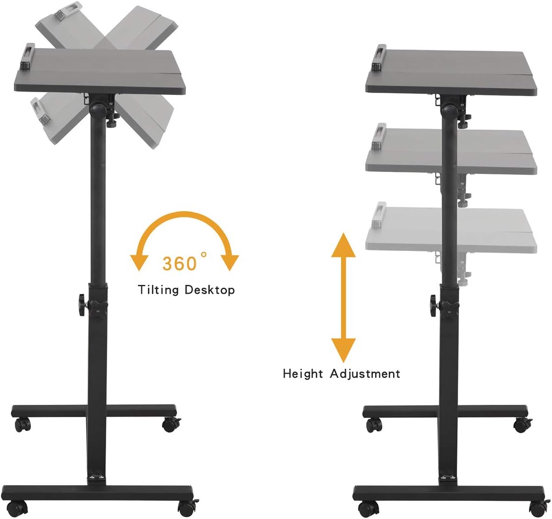 TigerDad Overbed Bedside Desk Mobile Rolling Laptop Stand Tilting Overbed Table with Wheels Height Adjustable Tray Table for Laptop Bed Sofa Side Table, Home & Hospital Use (Black)