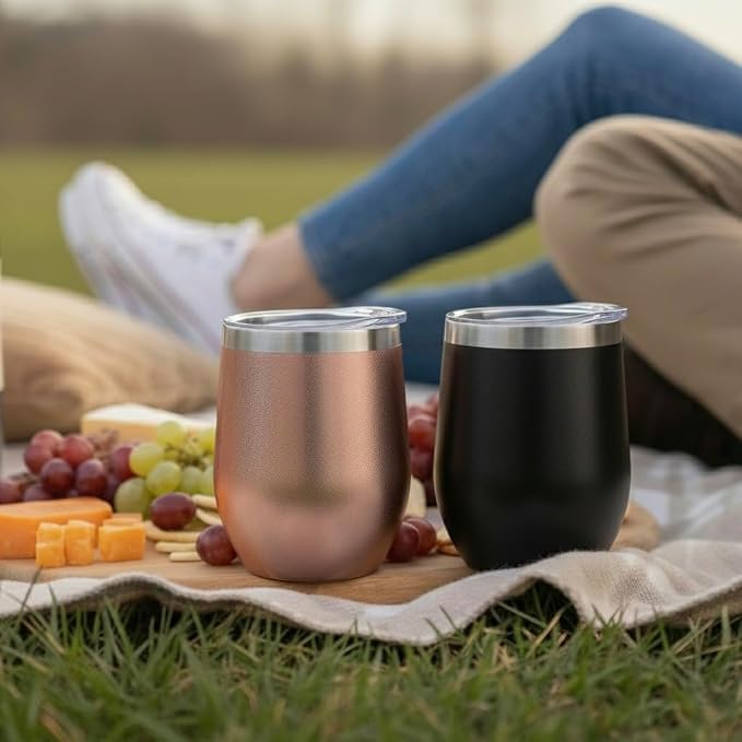 CHILLOUT LIFE 12 oz Stainless Steel Wine Tumblers 2 Pack