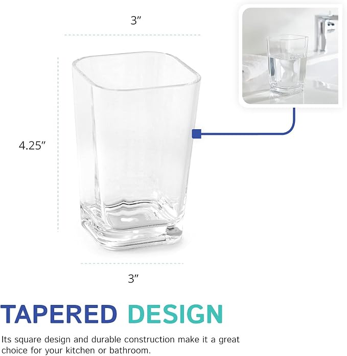 Clear Square Toothbrush Holder or Bathroom Tumbler Cup | Shatter-Proof