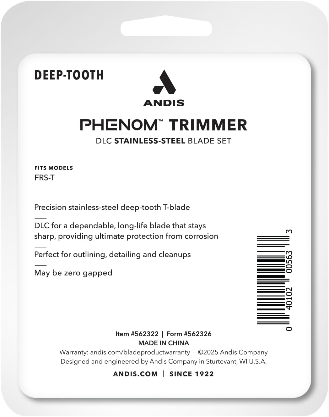 Andis 562322 Phenom Trimmer Replacement T-Blade, Deep-Tooth Stainless