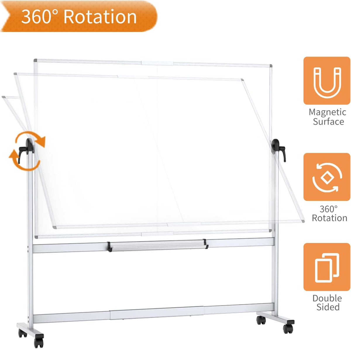 VIZ-PRO Rolling Whiteboard, 96" x 48" Mobile White Board with Stand