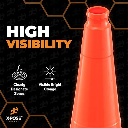 Xpose Safety 36 Inch Orange Traffic Cones Heavy Duty 12lb, 24-Pack - Multipurpose PVC Plastic Safety Cone for Parking, Soccer, Caution, Kids and Construction - DOT Approved