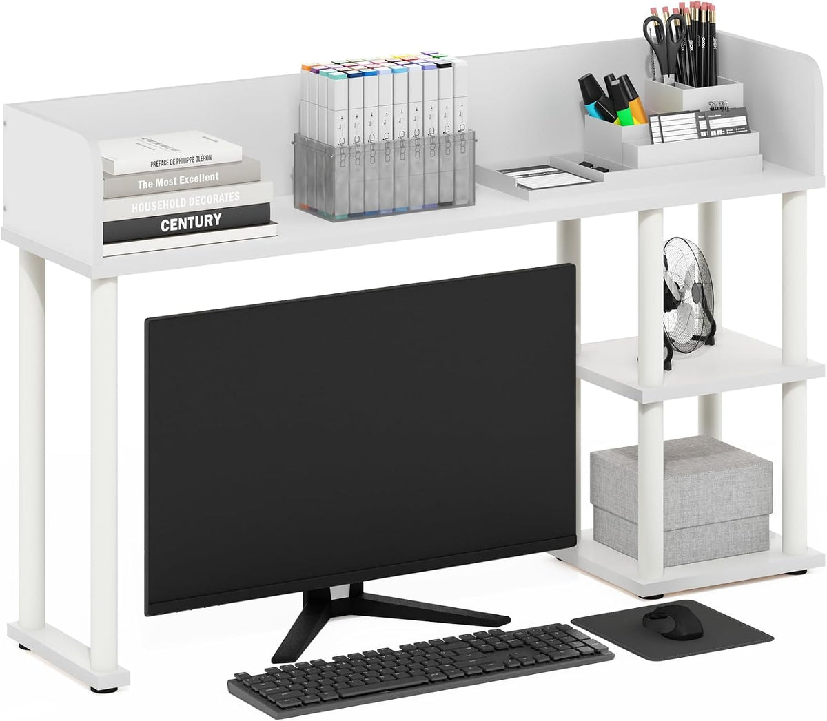Furinno Classic Desk Shelf, 3-Shelf Desktop Hutch, Book Shelf, 3-Tier Desk Organzier, for Office Supplies, Office Desk Accessories, for Home Office, College, Dorm, White