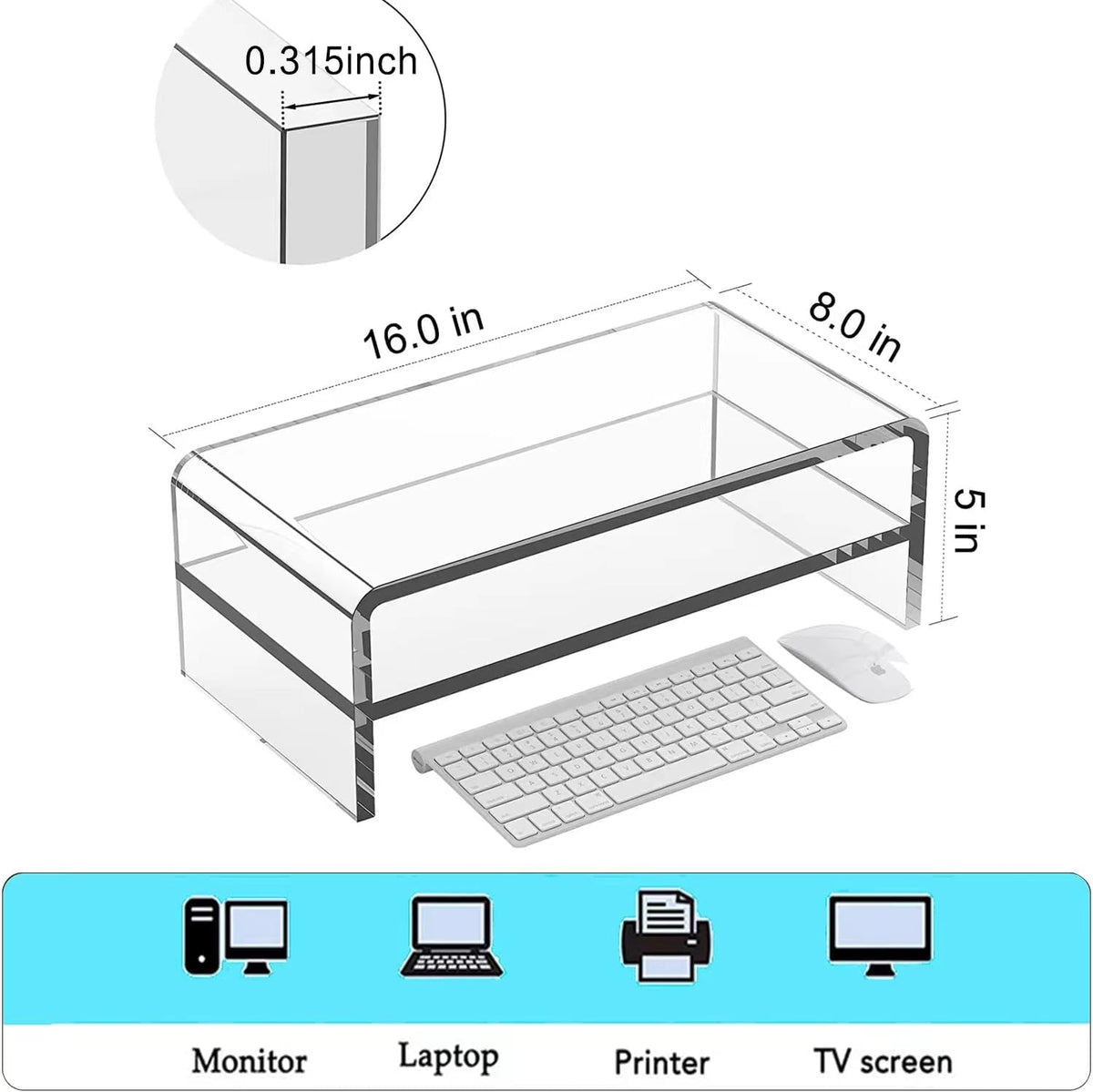 Acrylic Monitor Stand, 16 inch 2 Tier Computer Monitor Stand Riser