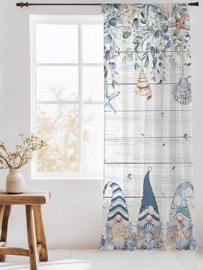 Sheer Curtains 108 Inches Long, Coastal Eucalyptus Leaf Semi Sheer Curtains