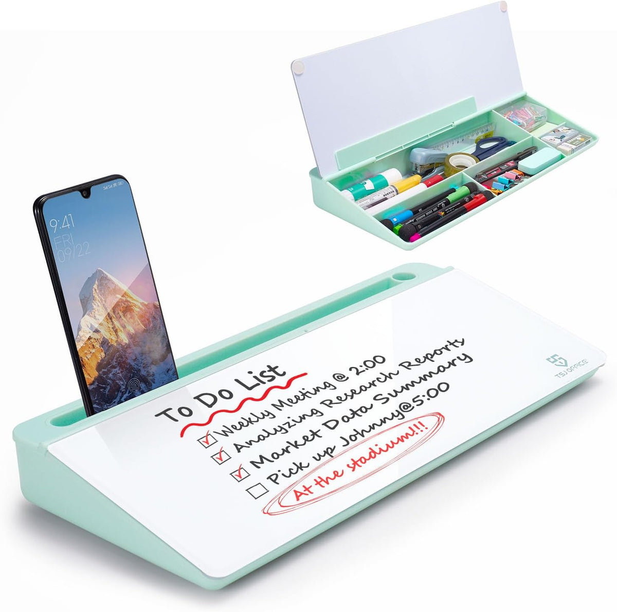 TSJ OFFICE Desktop Whiteboard Dry-Erase-Board - Computer Keyboard Stand White Board Surface Pad with Drawer, Desk Organizers with Accessories for Office, Home, School Supplies - Green