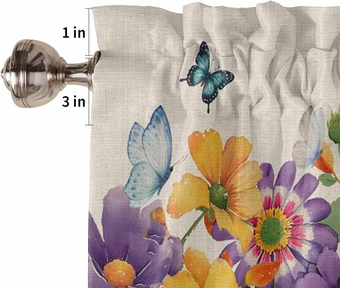 Spring Flowers Living Room Curtains 72 Inches length, Farmhouse Vintage Country