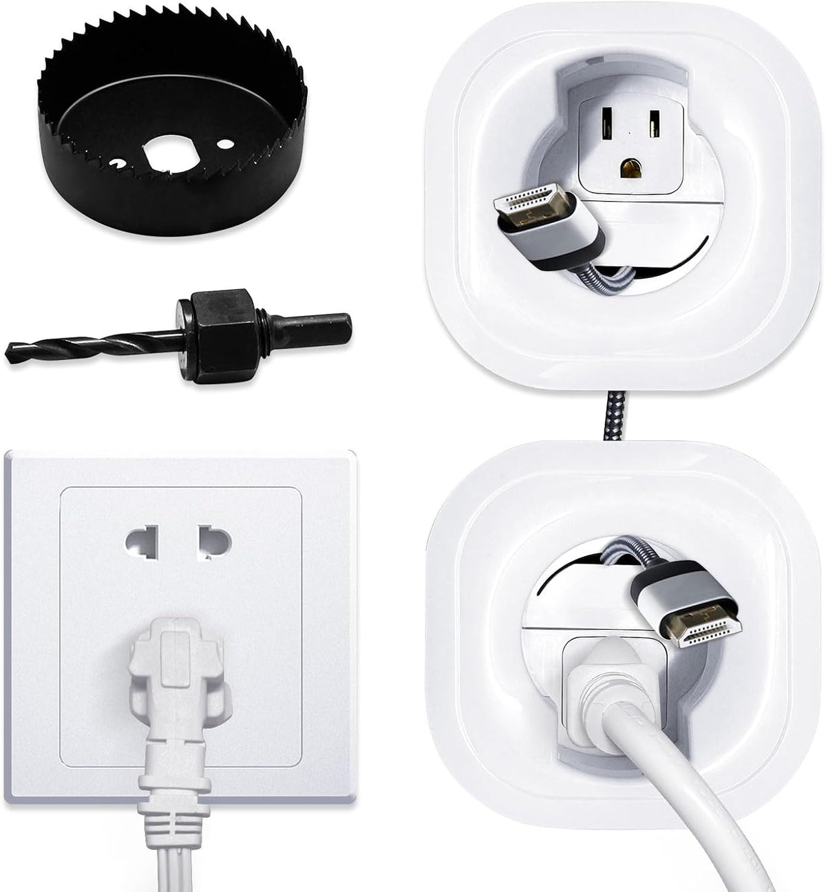 in-Wall Cable Management Kit, Wire Manager for Power and Low Voltage Cables, Tv Cord Hider for Wall-Mounted Tvs, Tv Cable Concealment Kit with Hole Saw Drill Bit Attachment