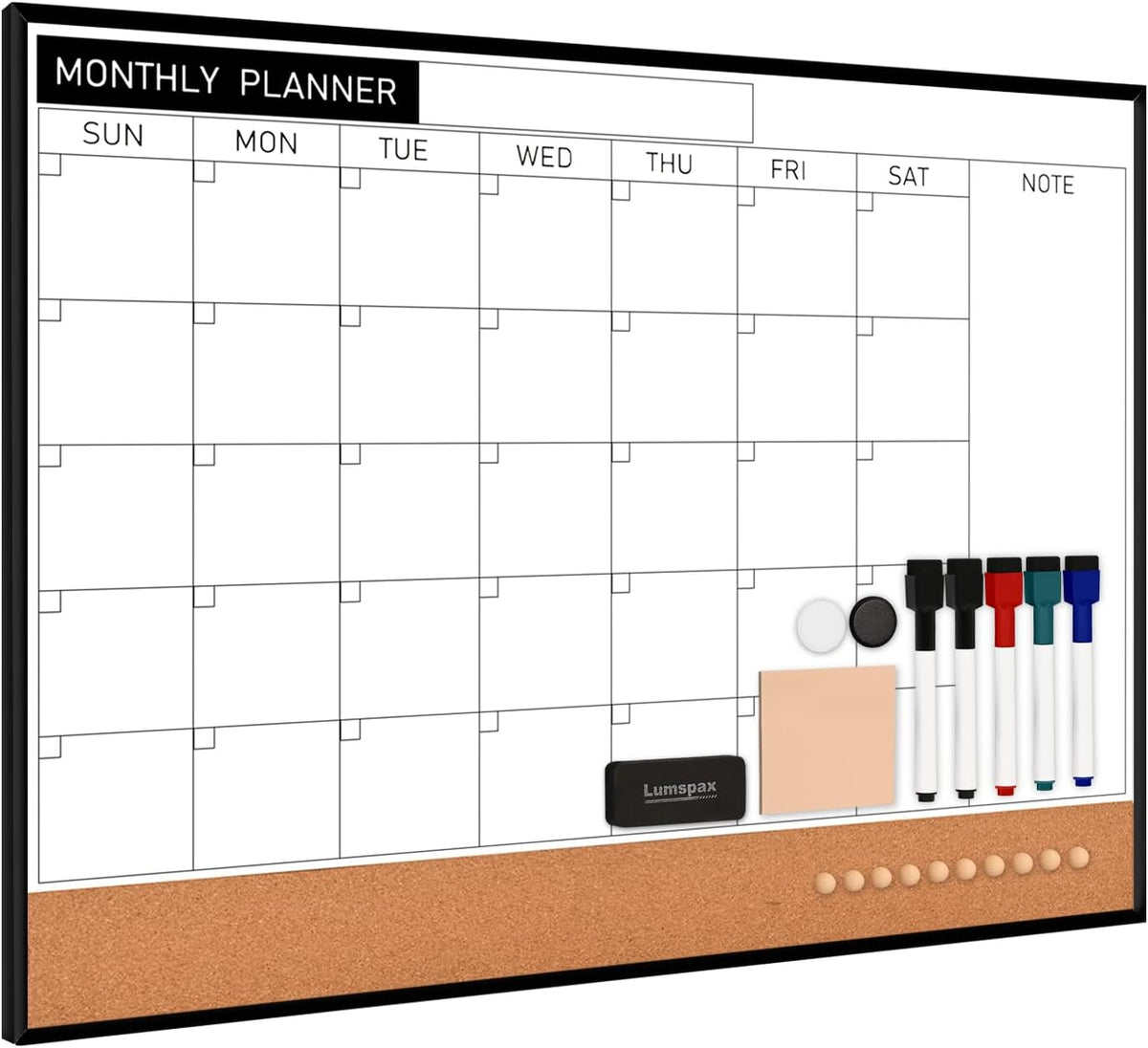 Dry Erase Calendar with Cork Board for Wall | 24"x18" Whiteboard Calendar with Aluminium Alloy Frame, Magnetic Monthly Wall Calendar for Home Office Planner Memo