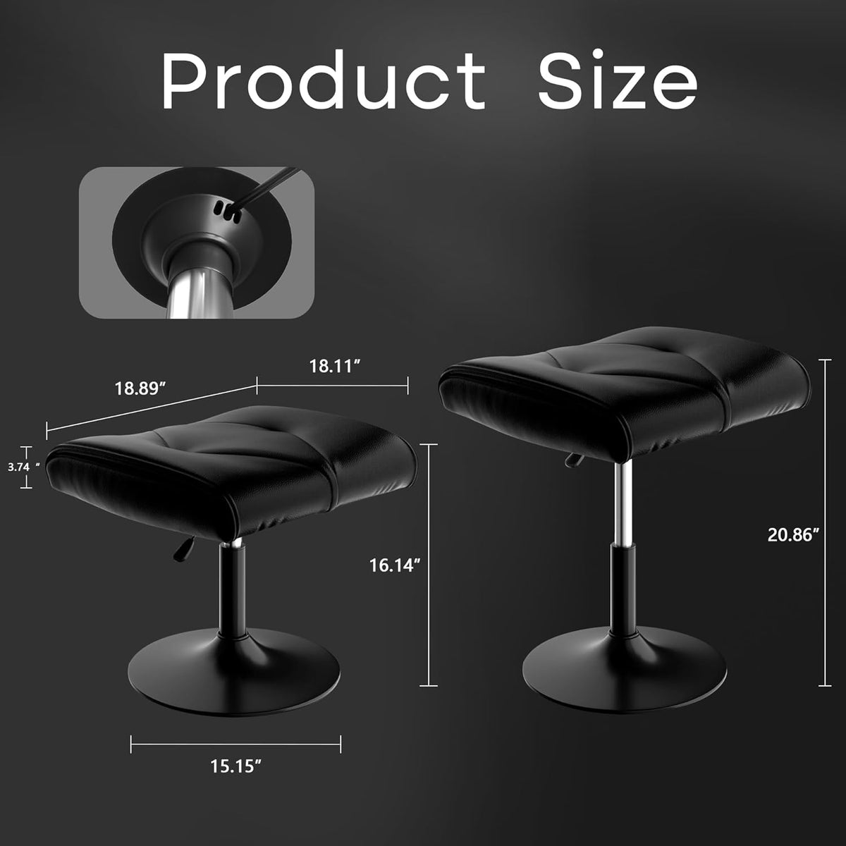 VECELO Office Foot Rest Under Desk Ottoman, Height Adjustable, Black