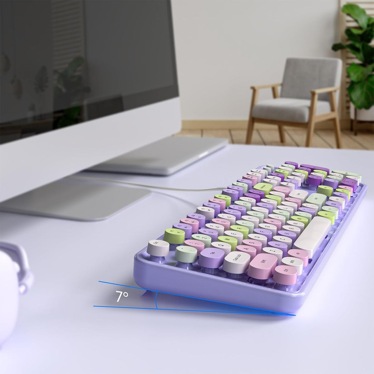 Dilter Wired Keyboard, 104 Keys Full-Sized Typewriter Keyboards, USB Office Keyboard with Number Pad, Caps Indicators, Foldable Stands for Windows, PC, Laptop, Desktop (Purple Colorful)