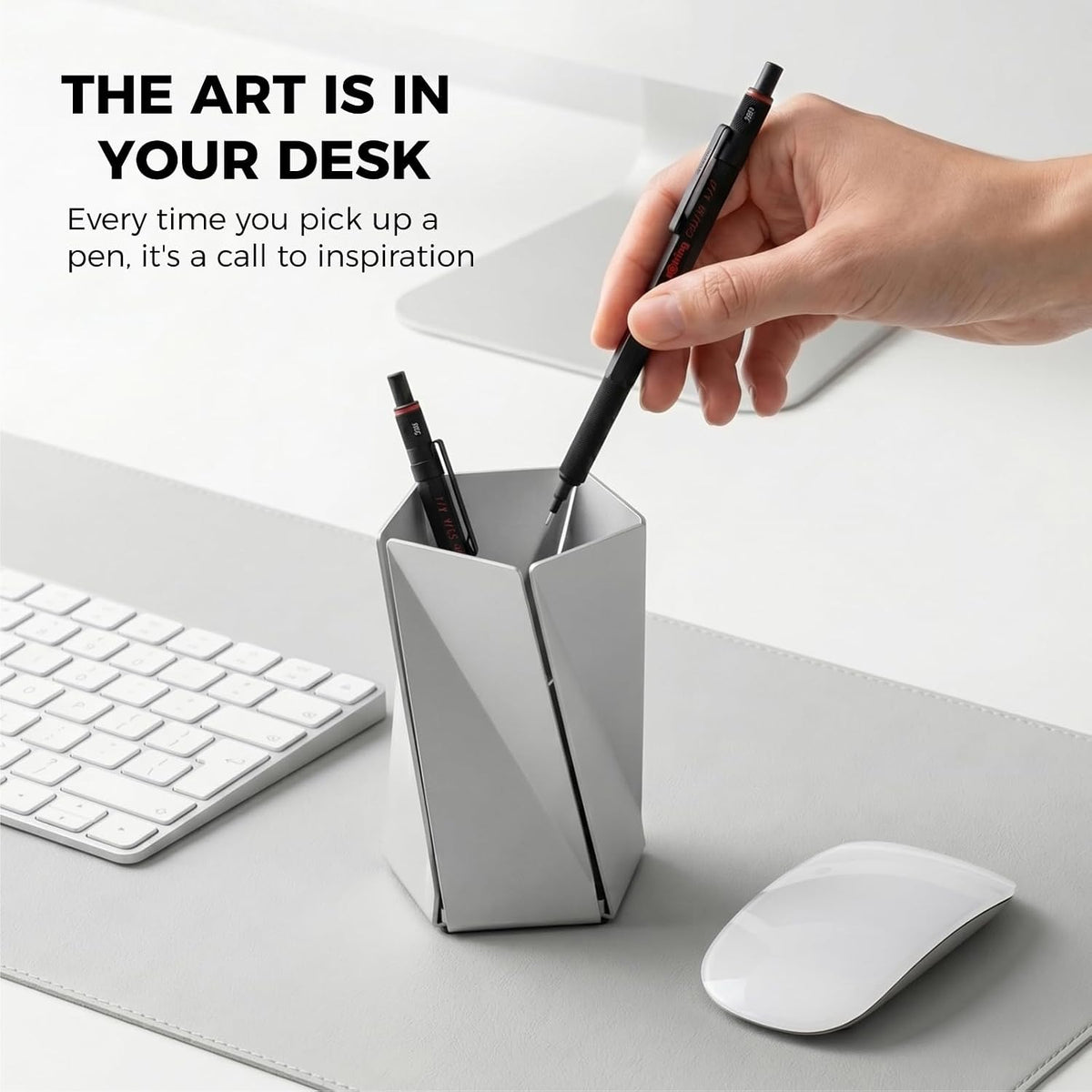 WHITE DESIGN Origami Pen Holder with Gift Box, Premium Aluminum Desk Art