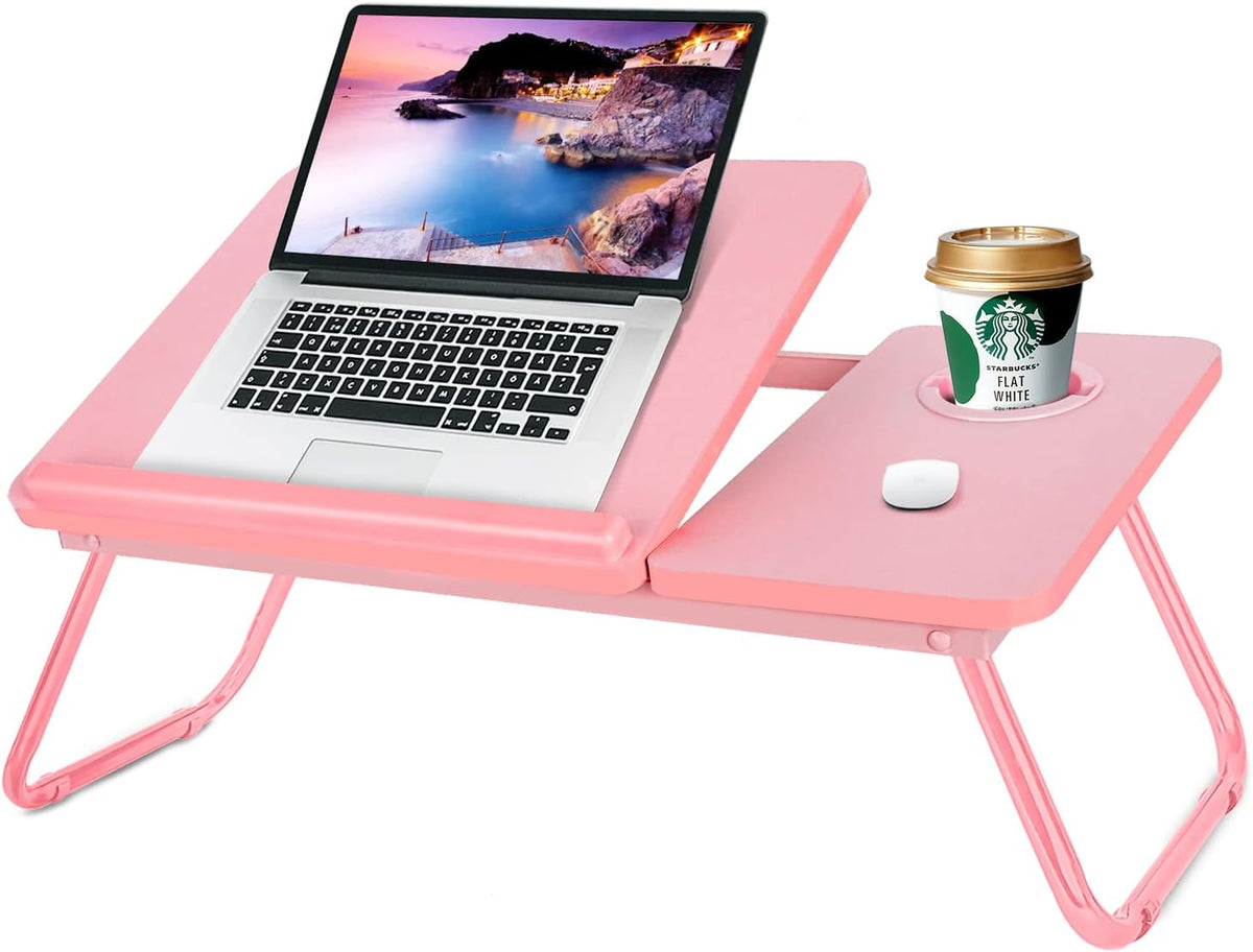 EYdoter Foldable Lap Desk, Adjustable Laptop Bed Table with Cup Holder