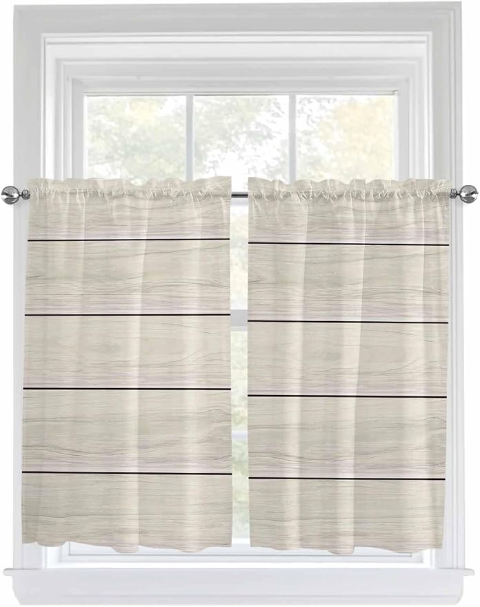 Vintage Country Wooden Board Window Valance Curtains, Gradient Wood Grain Line