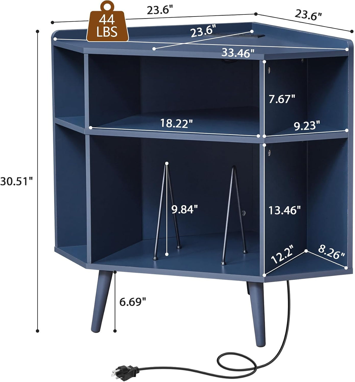 Corner Record Player Stand with Charging Station & USB Ports