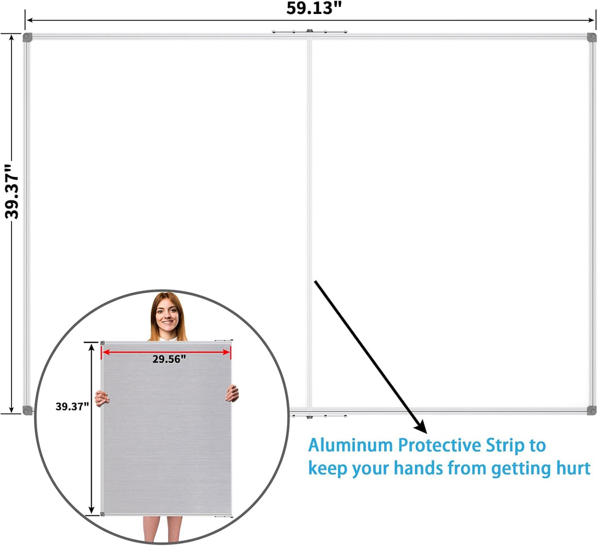 JILoffice Large Foldable White Board 60x40 Inches, Dry Erase Magnetic White Board, Silver Aluminum Frame with 2 Detachable Marker Tray Wall Mounted Board for Office Home and School