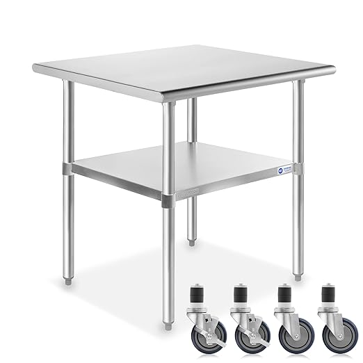 GRIDMANN NSF Stainless Steel Work & Prep Table 30 x 24 Inches with Caster Wheels and Under Shelf for Restaurant, Home, Hotel