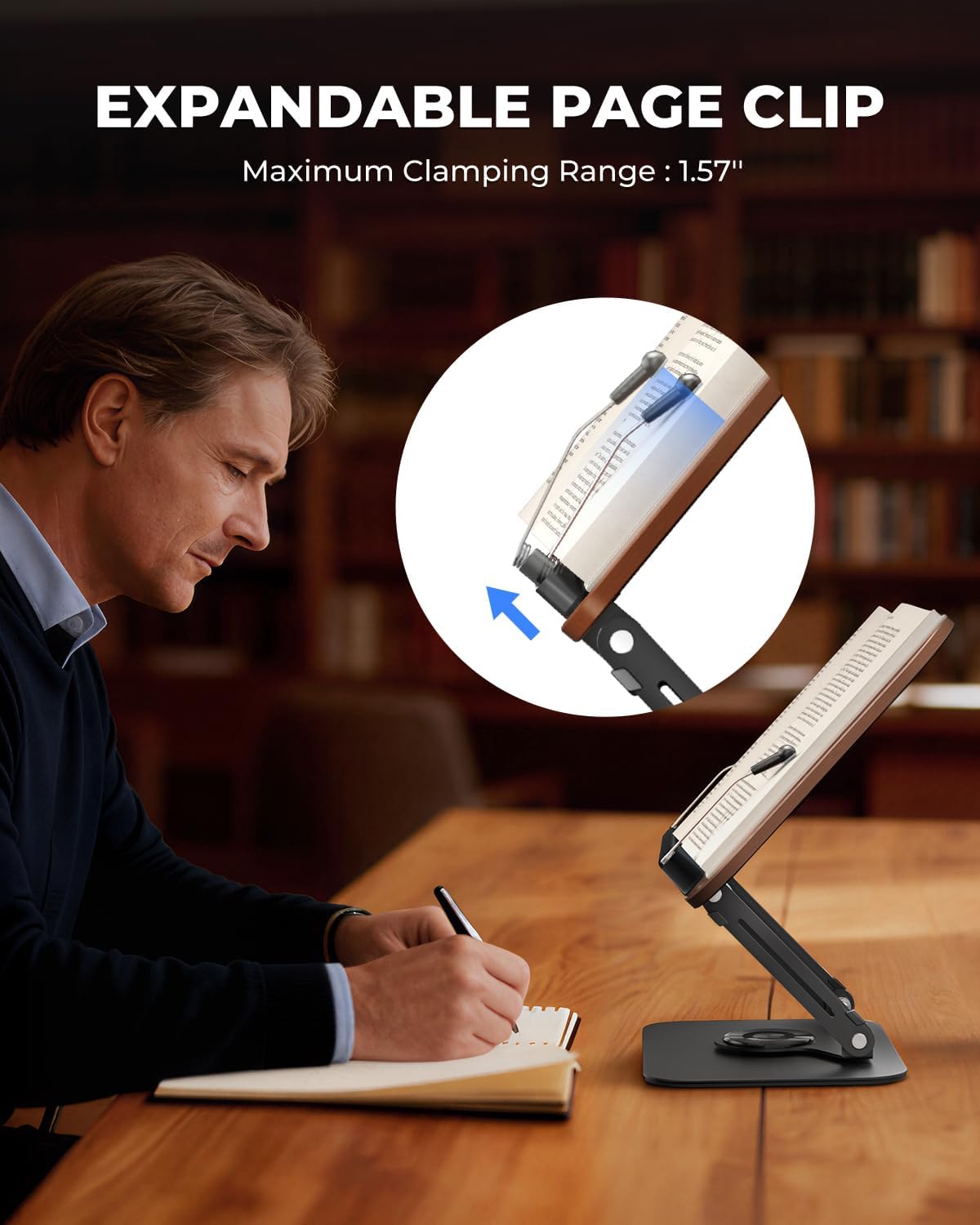 Viozon Book Stand for Reading,Book Holder, Height&Angle Adjustable, 360° Rotating Base, Foldable and Portable, Lightweight for Office, Kitchen, School Textbook, Recipe, Magazine,Kindle,Tablet DW