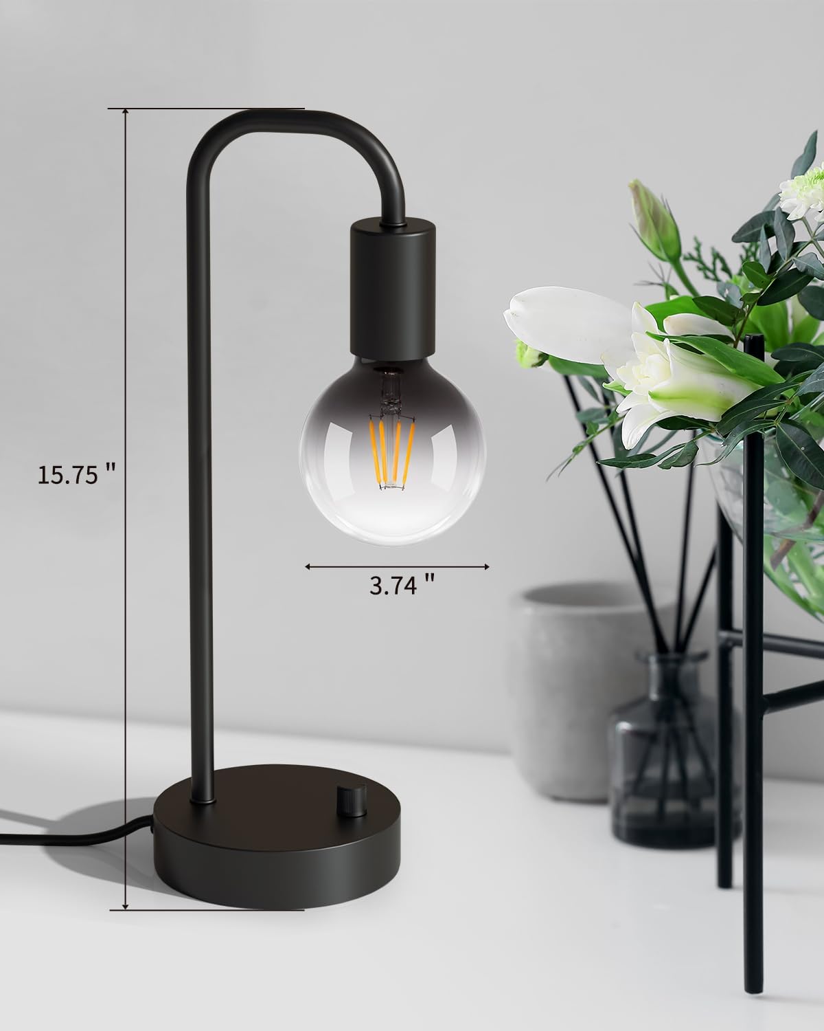 ONEWISH Industrial Table Lamp with 2 USB Port, Fully Dimmable Nightstand Bedside Lamps for Bedroom,Desk Lamps with 2700K Black Gradient Bulb for Reading Living Room,Office