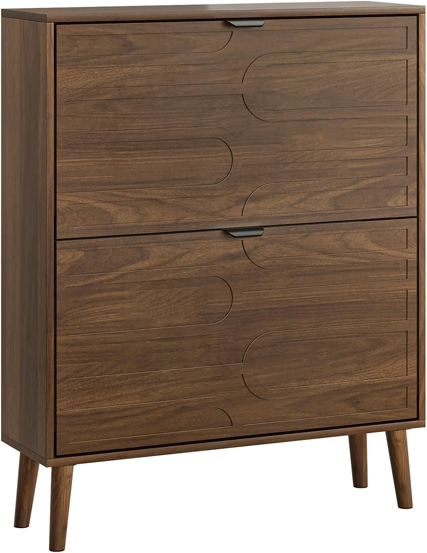 Shoe Cabinet Storage for Entryway with 2 Flip Drawers, Narrow Shoe Cabinet with Black Handles for Entryway, Hidden Slim Shoe Organizer Rack, 31.5" w x 9.45" D x 39" H
