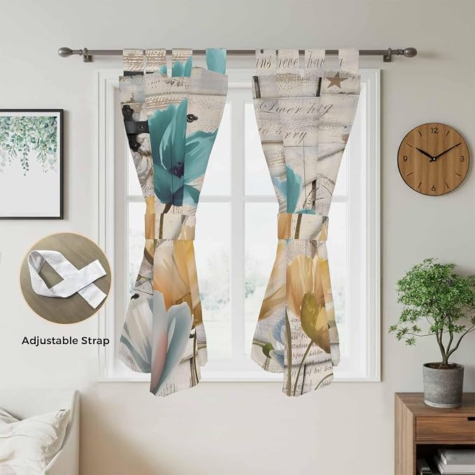Watercolor Flowers Bedroom Curtains 72 Inch Length, Window Curtains Tab Top