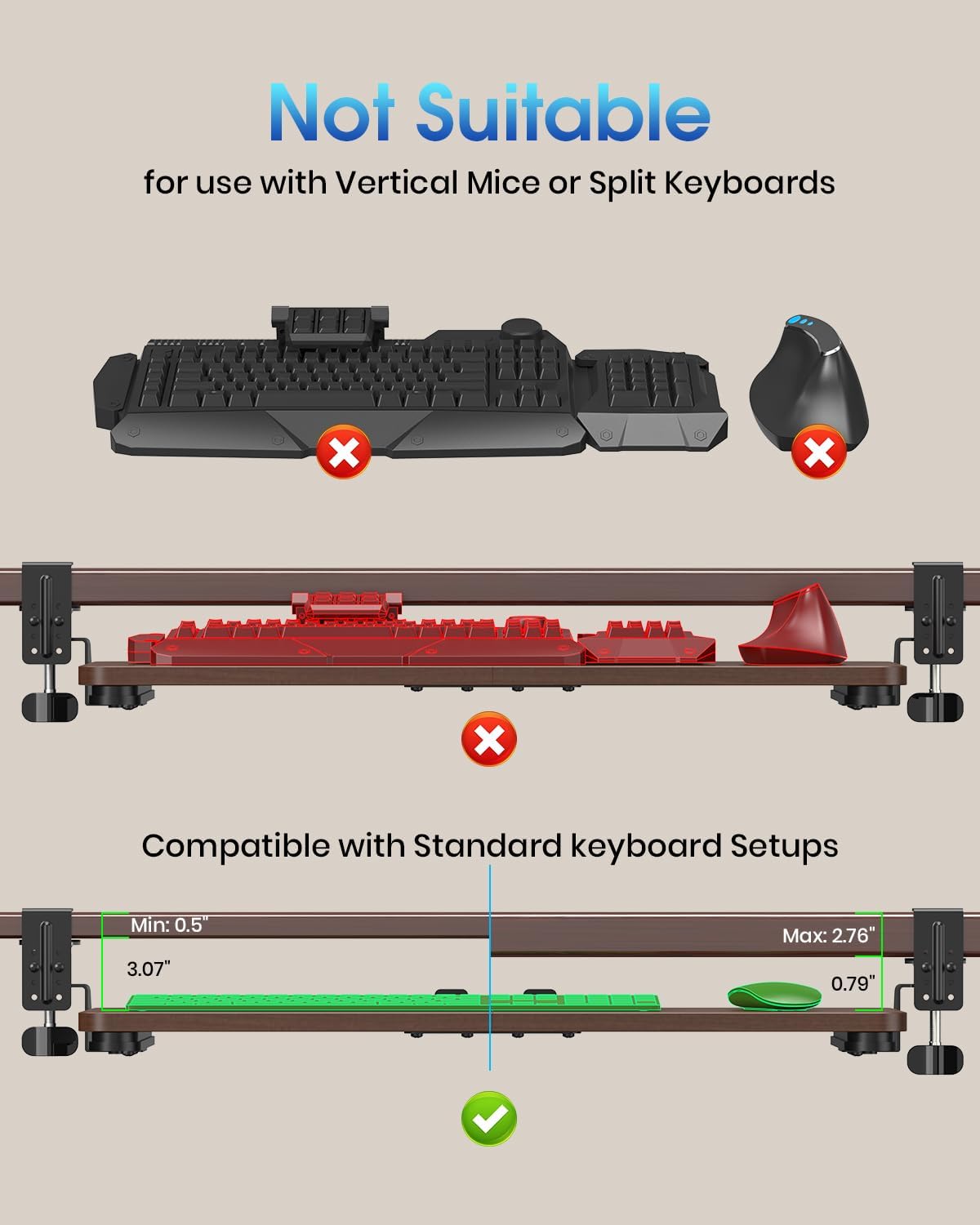 Small Keyboard Tray Under Desk, Pull Out Keyboard & Mouse Tray for Typing
