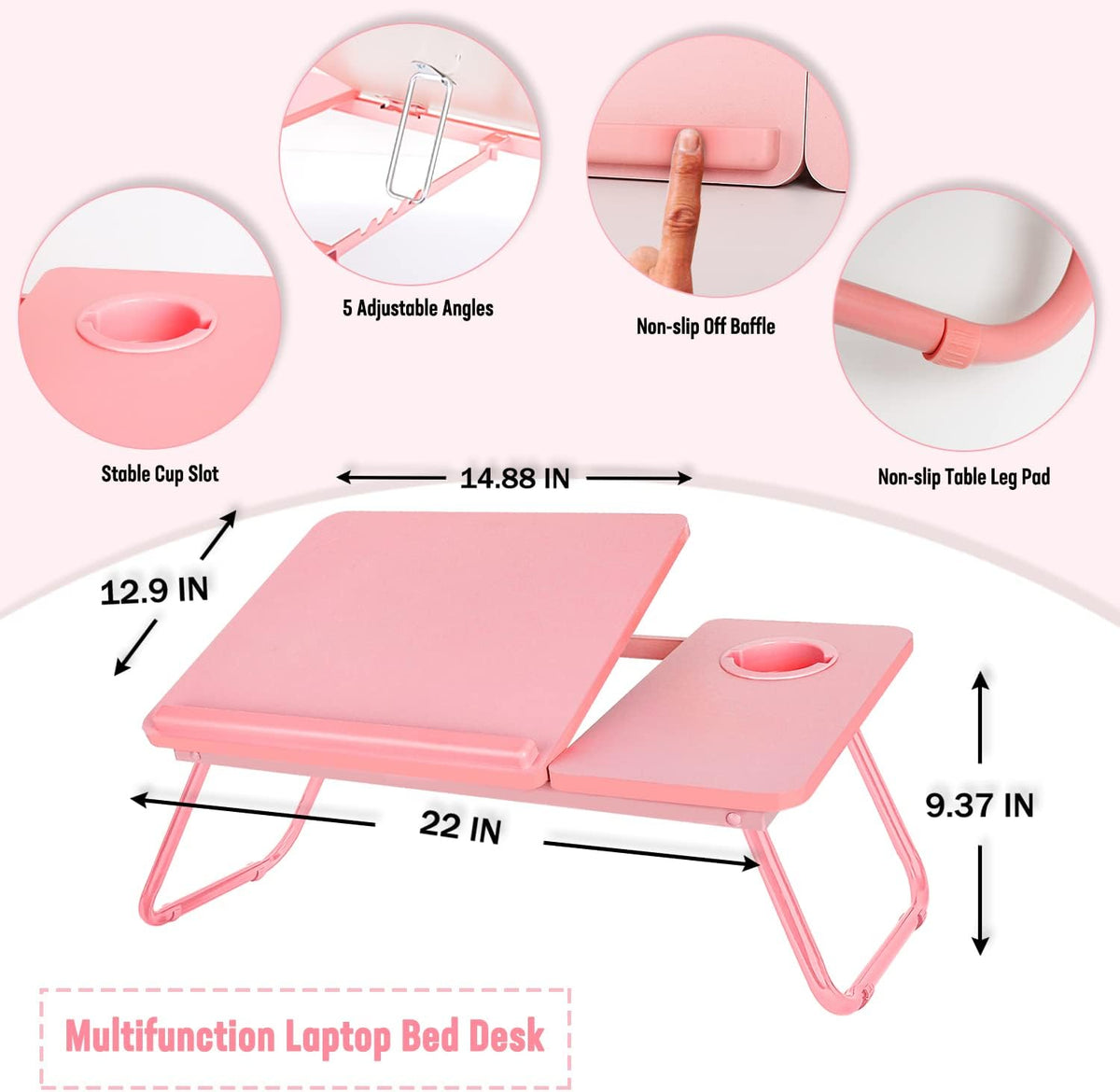 EYdoter Foldable Lap Desk, Adjustable Laptop Bed Table with Cup Holder